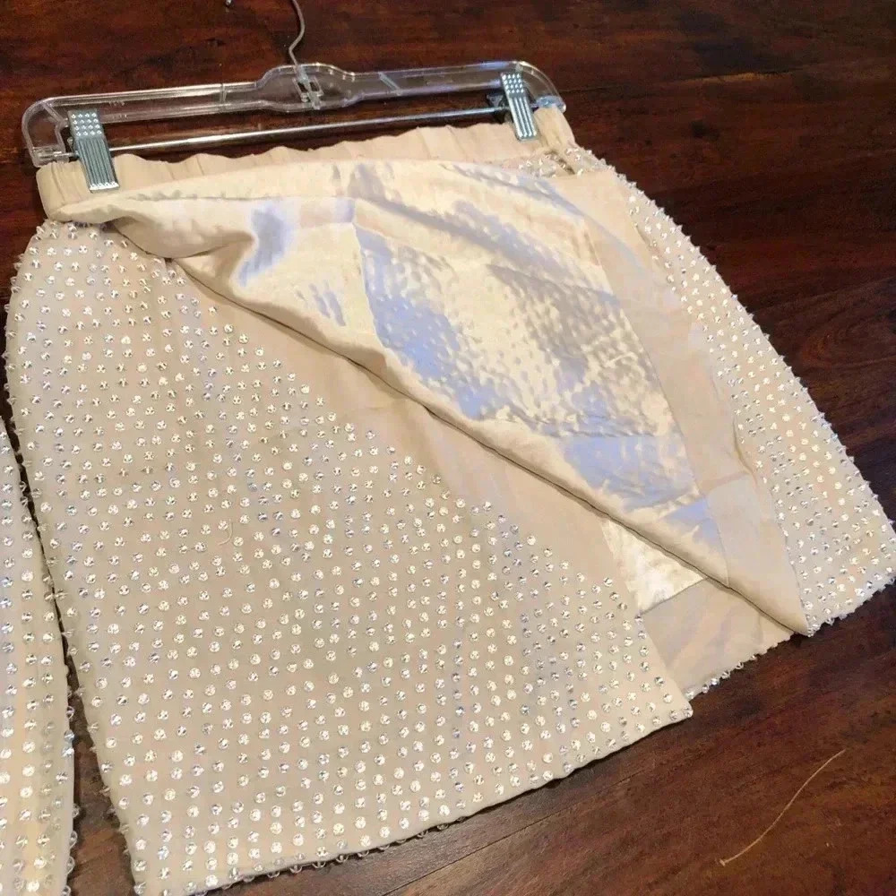 L’AGENCE Beaded Top & Mini Skirt Size Medium. Champagne color. So cute. - Picture 7 of 15